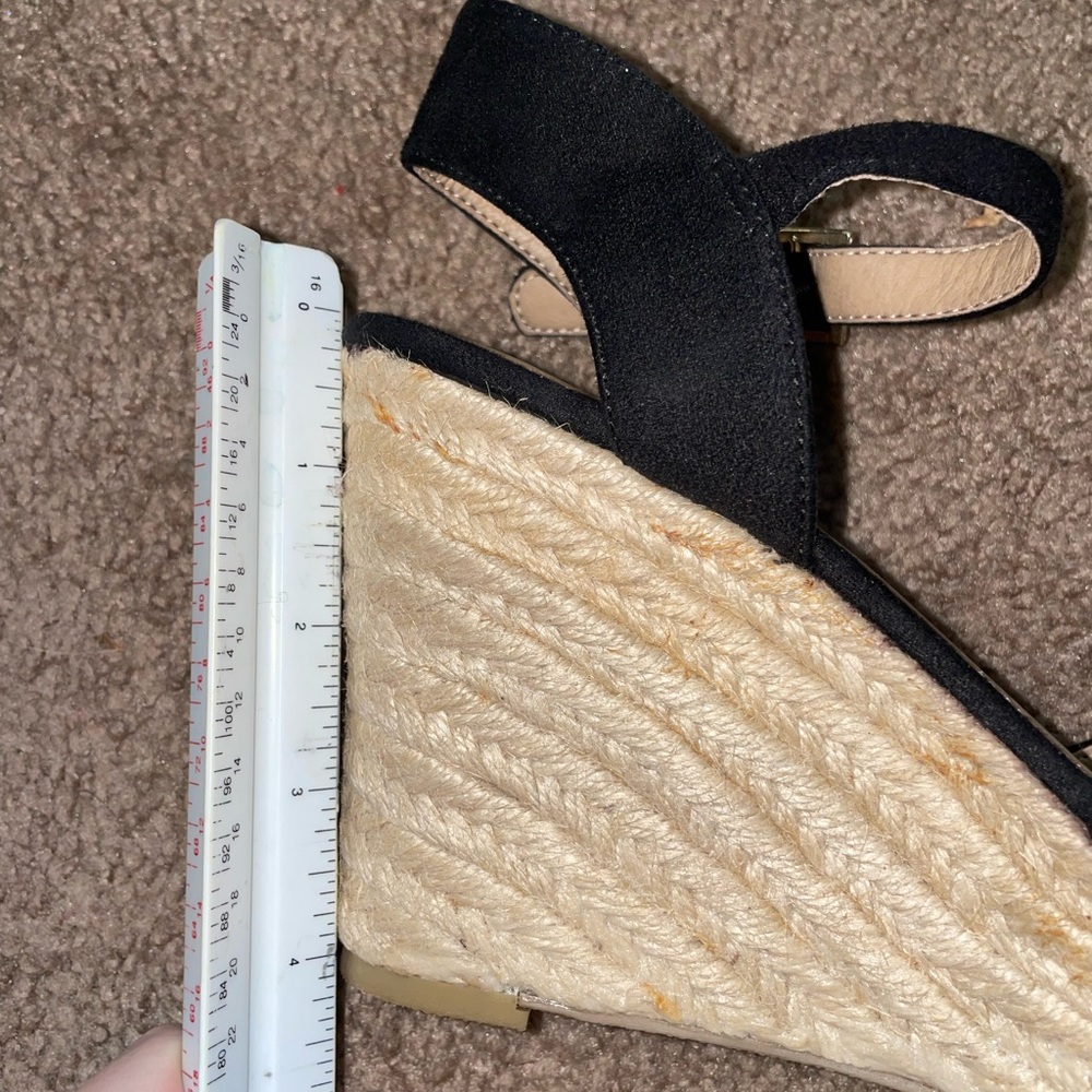Open Toe Black Sandal 4.25” Wedge Heels, US Size 7.5 - Picture 2 of 6